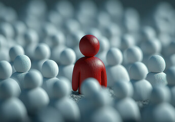 A single red figure amidst a crowd of white figures (3)