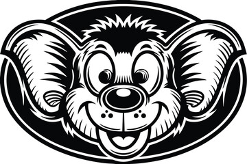 Playful cartoon bear emblem sports a wide smile and a visible tongue