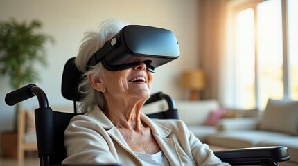Elderly woman with VR headset