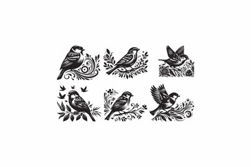 House Sparrow bird vector silhouettes black and white image made by adobe illustrator .eps