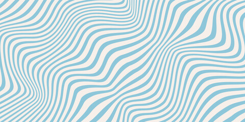 Blue and beige diagonal wavy lines seamless pattern. Simple vector abstract liquid stripes background. Funky groovy texture with diagonal waves, fluid shapes, flow. Stylish repeated decorative design