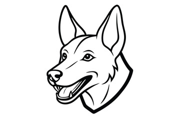 Outlined dog head reveals expressive eyes and playful tongue in a monochrome composition