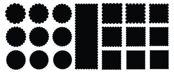 Zigzag edges set. Torn paper, jagged rectangular and circle shape box element set with zigzag edges. Silhouette stickers circle, square, rectangle labels.