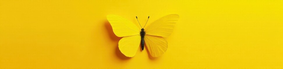 Fototapeta premium Geometric yellow butterfly, black accents, minimalist yellow backdrop, vibrant, pattern, artwork
