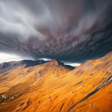mountain landscape with clouds and thunder lightning