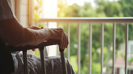Elderly Person Resting on Walker Outdoors