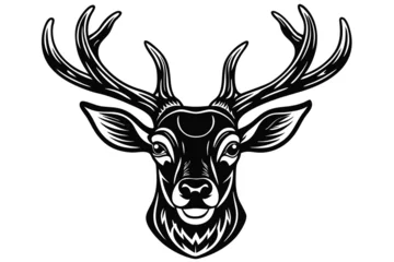 Fototapete Hipster Tiere Monochrome head shows a deer with intricate antlers, isolated against a white backdrop  © Lovely