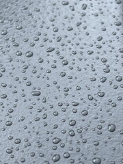 large transparent shiny raindrops fell on a smooth surface, background