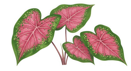 Fototapeta premium Pink and green caladium plant illustration isolated on transparent background
