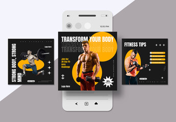 Gym And Fitness Social Media Post Set Layout