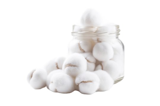 Cozy Vintage Jar with Soft Cotton Balls for Home Comfort Design Elements cut on transparent background. cut flower elements, garden themed designs. Top view high quality PNG." design elements, 