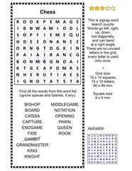 Chess game themed zigzag word search puzzle (suitable both for kids and adults). Answer included.
