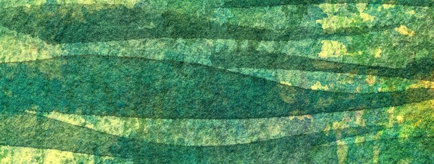 Abstract art background in green and yellow colors with tropical wave pattern and watercolor...