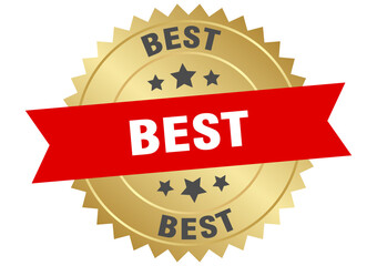 best. best round red and gold label isolated on transparent background