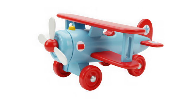 Adorable red and blue biplane toy airplane isolated on transparent background