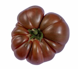 Large, round, purple tomato with a stem