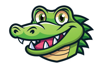 Smiling green cartoon alligator showing teeth with a cute friendly look