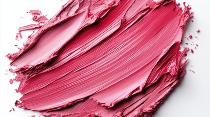 A bold, textured spread of pink paint on a white surface creates a dynamic visual, illustrating the beauty of color blending and modern artistic expression in a simplistic design.