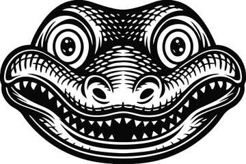 Striking gator head showcases detailed black and white pattern with prominent teeth and eyes