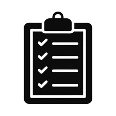 black silhouette of a clipboard with checklist on .svg