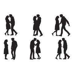 Romantic Silhouette Moments: Intimate silhouettes capture tender moments of love and connection between couples, perfect for illustrating themes of affection, relationships and togetherness. 