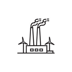 Renewable energy site with wind turbines and smokestacks