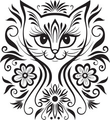 A cat is sitting in the flower garden, vector graphic design