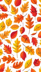 Obraz premium Autumn maple leaves form a seamless vector pattern, a vibrant illustration of fall nature in orange, yellow, and red