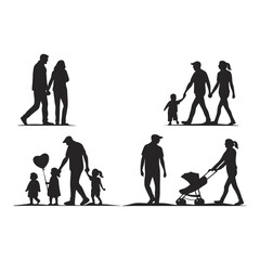 Family Silhouette Collection: A diverse collection of family silhouettes capturing tender moments of parenthood and togetherness, each silhouette conveys the warmth of family connection.