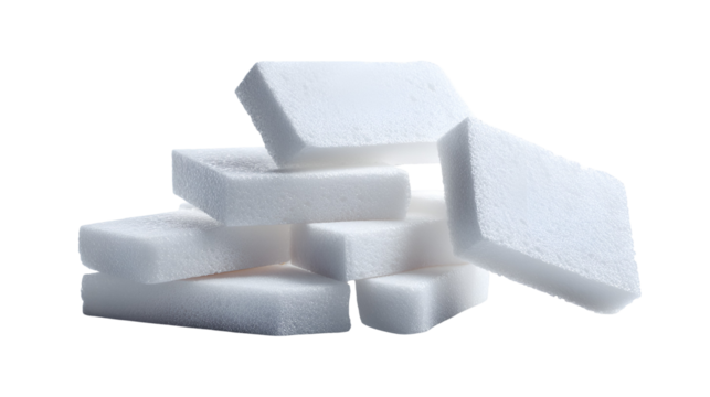 White foam blocks stacked together close up view