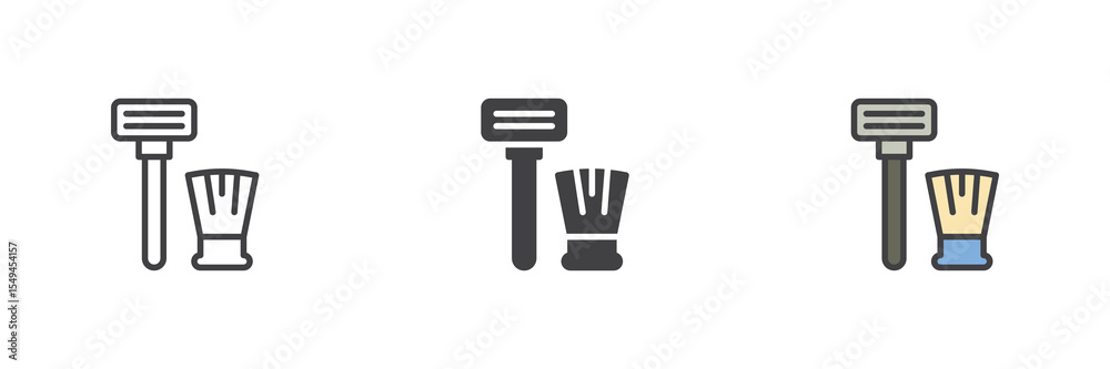 Poster razor icon set in line, solid and filled outline style