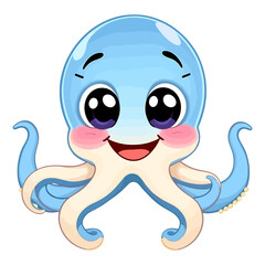 Adorable Cartoon Octopus Character with Big Eyes and a Cheerful Smile for Children's Illustration and Educational Resources
