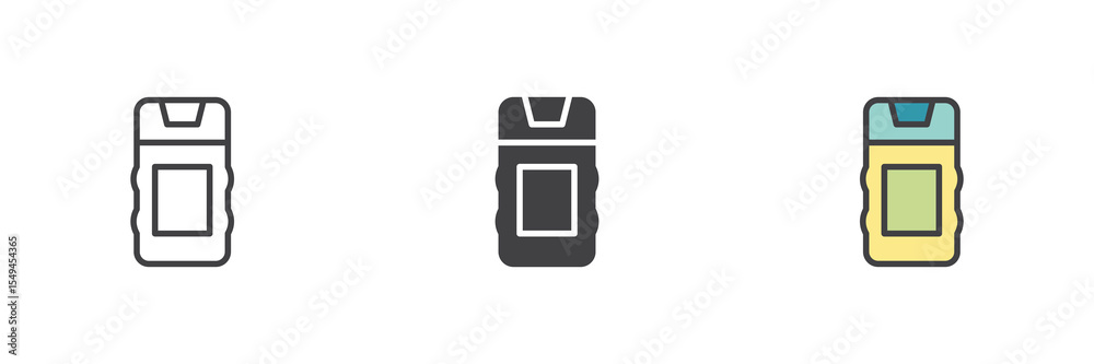 Poster deodorant bottle icon set in line, solid and filled outline style
