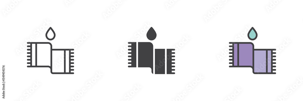 Poster bath towel icon set in line, solid and filled outline style
