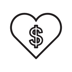 Love for wealth symbol in a minimalist design featuring a heart