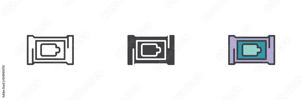 Poster wet wipes packet icon set in line, solid and filled outline style