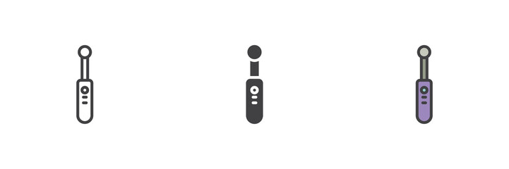 Electric toothbrush icon set in line, solid and filled outline style