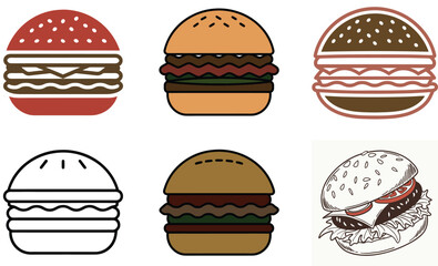 Bundle set of burger vector icon on white background.