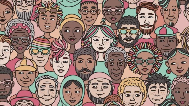 Looping Animation of Diverse Crowd &ndash; Hand-Drawn Inclusive People Background