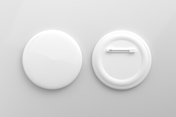 White Glossy Badge, Button, Pin Mockup on White Background - 3D Illustration Render