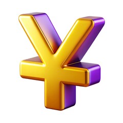 Obraz premium Gold and Purple Metallic Yen Symbol 3 D Render Isolated on White Background yuan currency