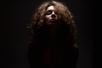 Beautiful Woman with curly Hair. Hairy Girl silhouette