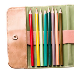 A Spectrum of Creativity Colored Pencils in a Leather Case isolated on transparent baackground