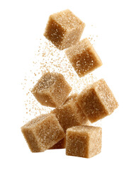 Brown sugar cubes falling sweet dessert treat