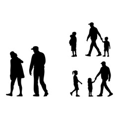 Family Silhouettes: Collection of various family silhouettes, showcasing parents with children in different poses, perfect for illustrating family themes. 