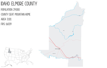 Obraz premium Large and detailed map of Elmore County in Idaho, USA.