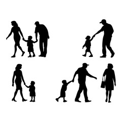 Family Silhouettes: A collection of silhouettes capturing the essence of familial bonds and shared journeys, depicting parents and children walking together