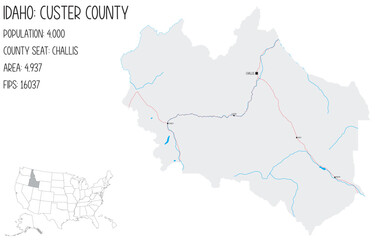 Large and detailed map of Custer County in Idaho, USA.