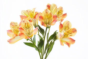 A close up of a bouquet of light orange and yellow alstroemeria flowers bloom open