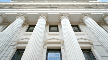 Fototapeta premium Majestic Neoclassical architectural facade of a historic government building showcasing an ornate and intricate design with columns pediments